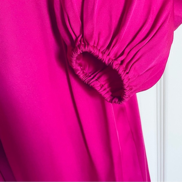Trina Turk Fuchsia Pink Silk blend Career Coquette long sleeve Blouse Small - Picture 7 of 8